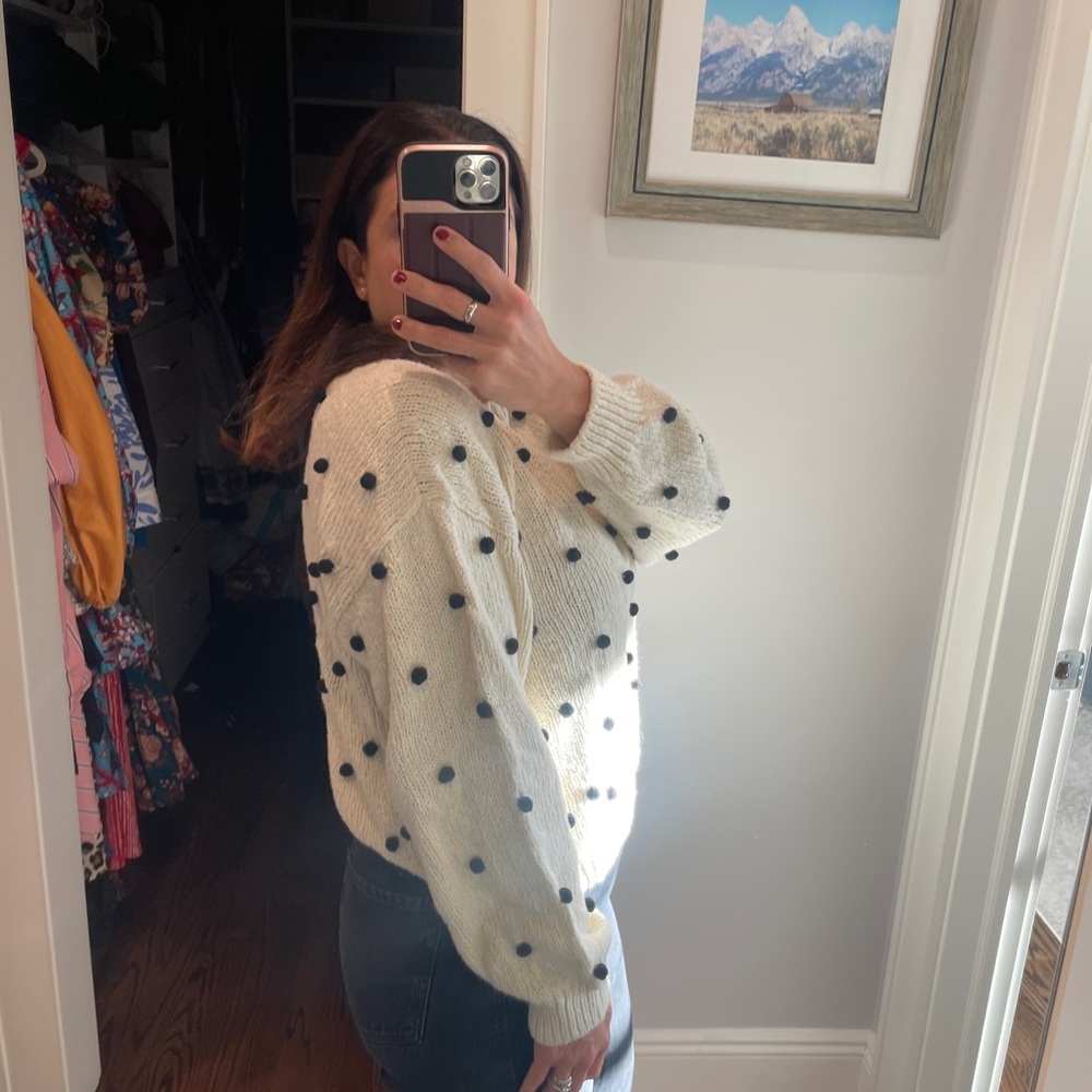 MOTHER Cream Sweater with Black Polka Dots